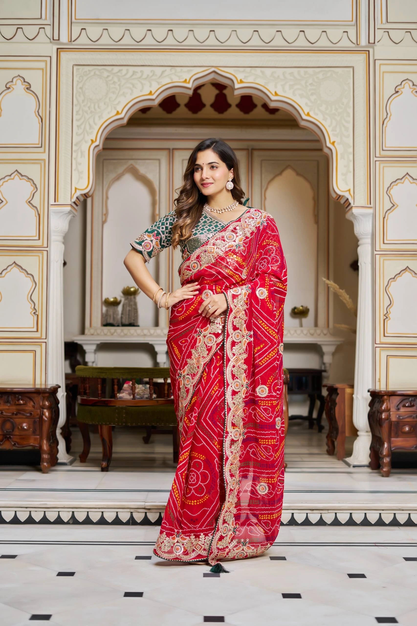 Red Pure Bandhej Saree Kalyanja Fashion